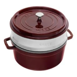 Staub Cocotte Mit Dämpfeinsatz 26 Cm, Rund, Grenadine-Rot, Gusseisen