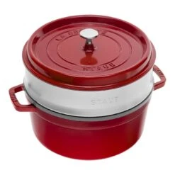 Staub Cocotte Mit Dämpfeinsatz 26 Cm, Rund, Kirsch-Rot, Gusseisen